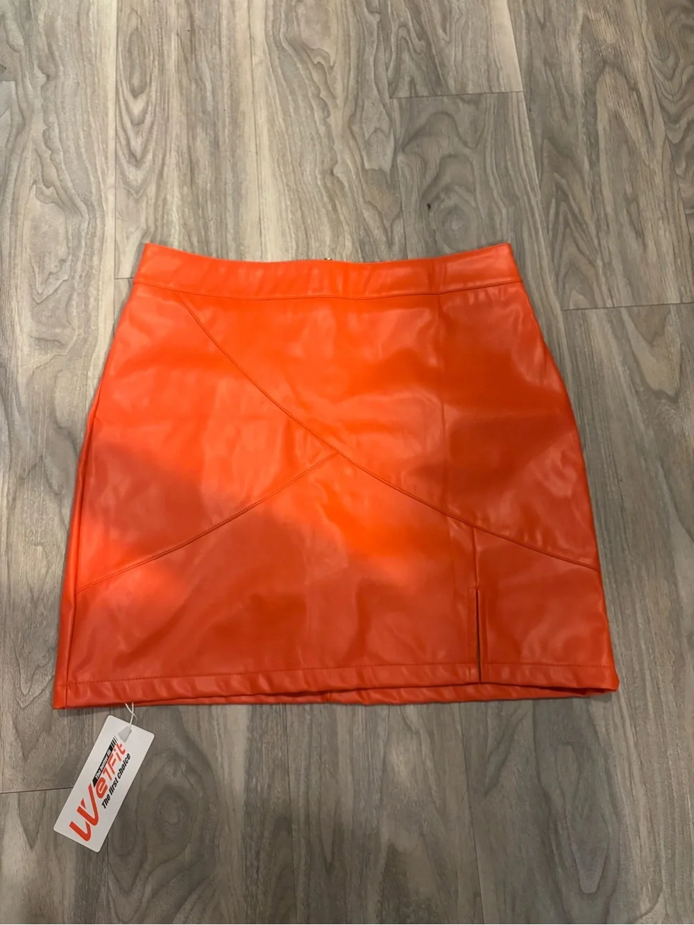 VETTA Bright Orange Faux Leather Mini Skirt